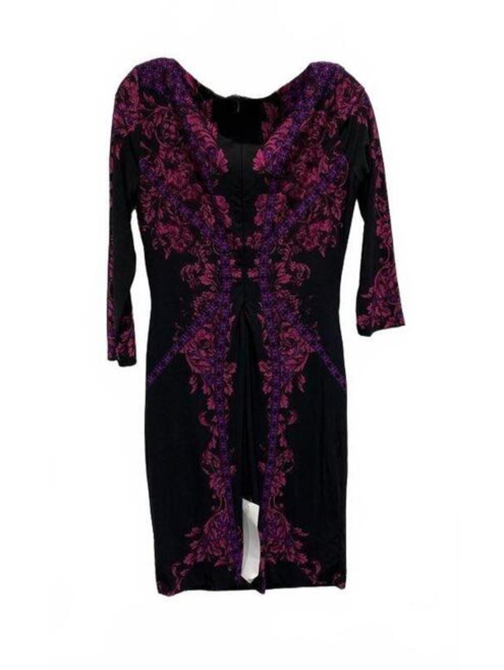 Cache Medium Black Purple Floral Sheath Dress